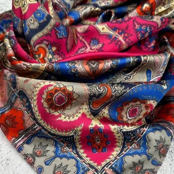 Faceted Pink and Blue Western Southwestern Wild Rag Scarf Accent - Picture 2 of 2